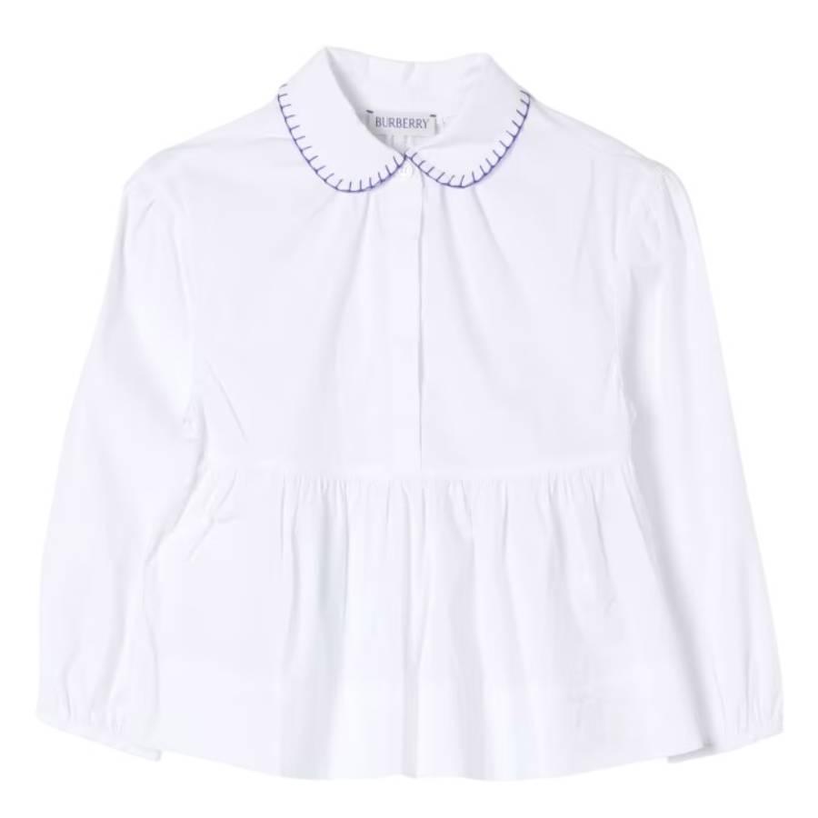 Burberry Kids Lauren Cotton Poplin Peplum Blouse by BURBERRY
