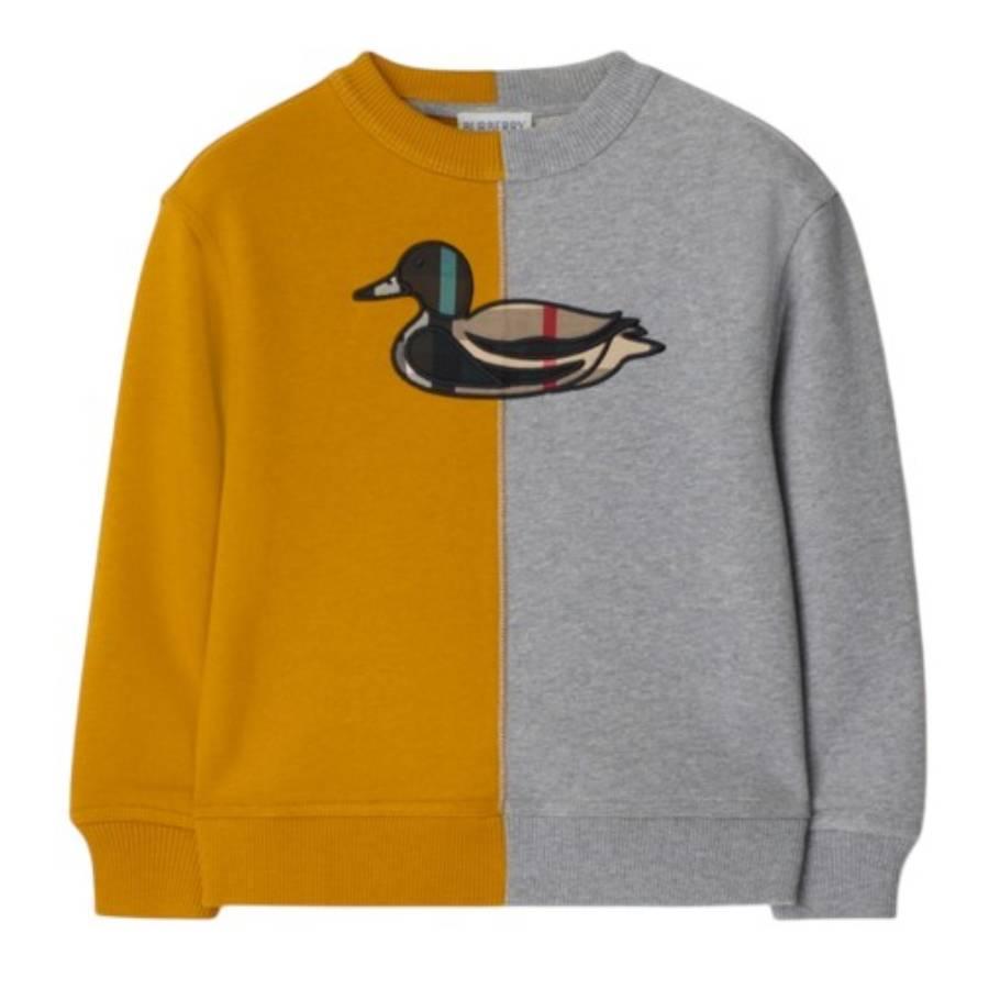 Burberry Kids Mathew Duck Print Two-Tone Sweatshirt by BURBERRY