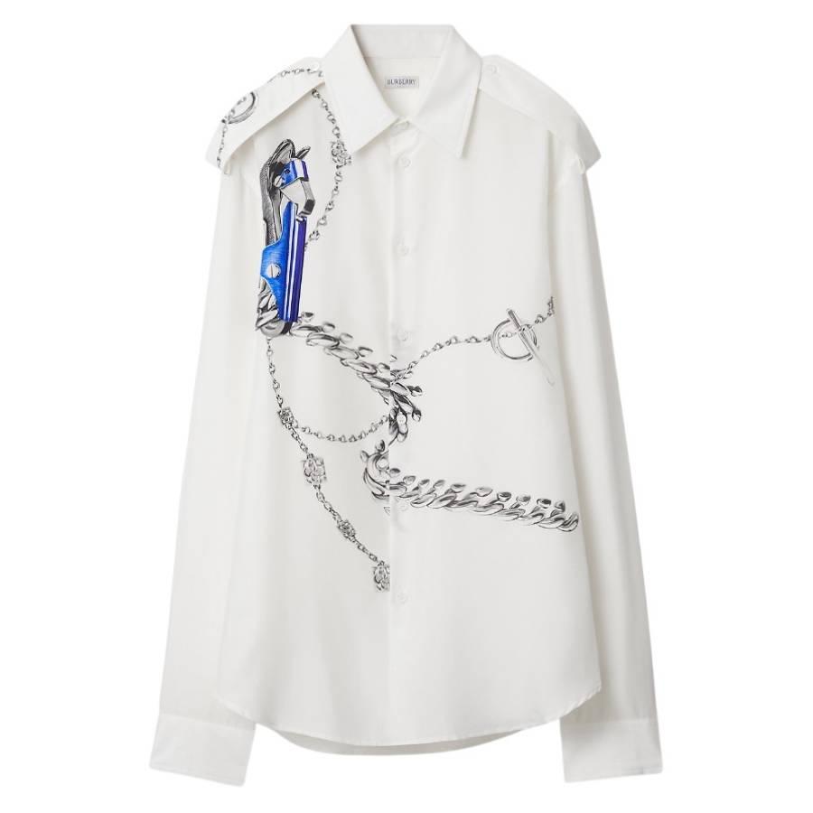 Burberry Knight Hardware Print Silk Shirt by BURBERRY