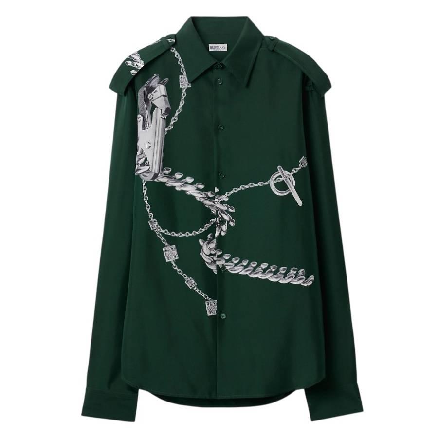 Burberry Knight Hardware Print Silk Shirt by BURBERRY