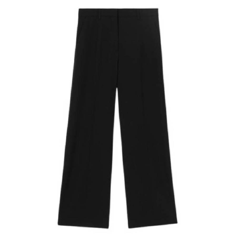 Burberry Ladies Black Jaylie Asian Fit Wool Wide Leg Pants With Slits by BURBERRY