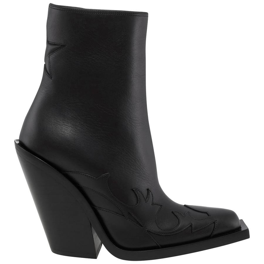 Burberry Ladies Black Star Detail Leather Block-Heel Ankle Boots by BURBERRY