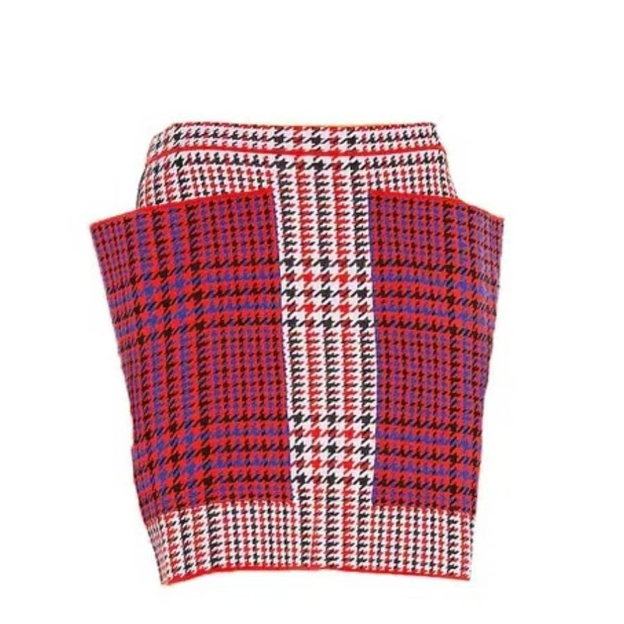 Burberry Ladies Bright Red Talea Check Houndstooth Mini Skirt by BURBERRY