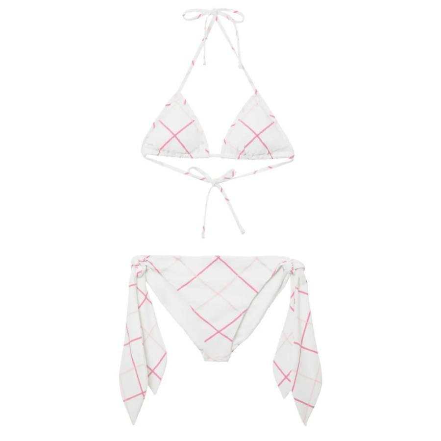 Burberry Ladies Bubblegum Check Stretch Nylon Triangle Bikini Swimsuit by BURBERRY