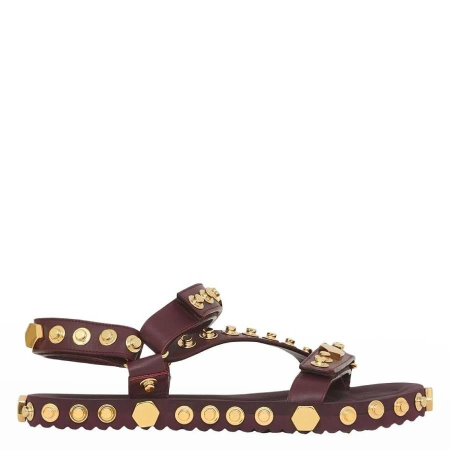 Burberry Ladies Deep Maroon Patterson Studded Sandals by BURBERRY