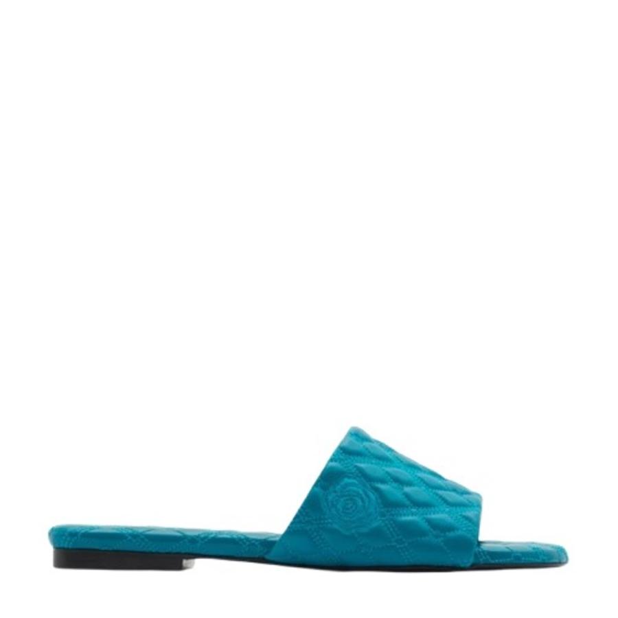 Burberry Leather Quilt Slides In Kingfisher by BURBERRY