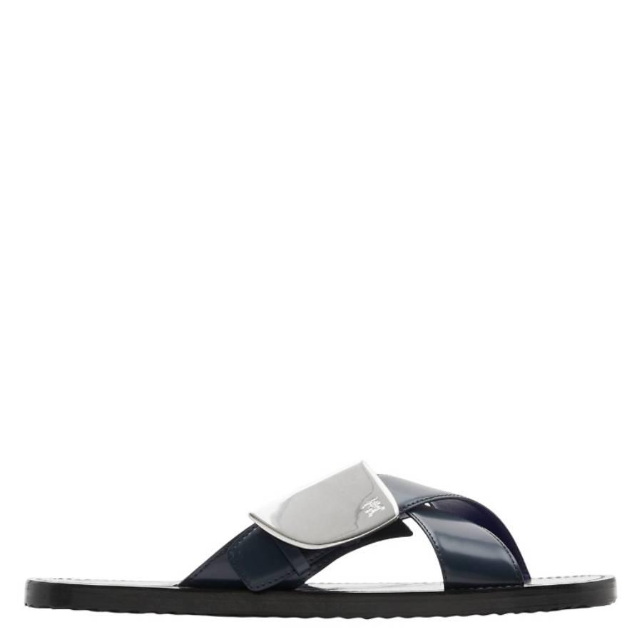 Burberry Leather Strip Shield Slides by BURBERRY