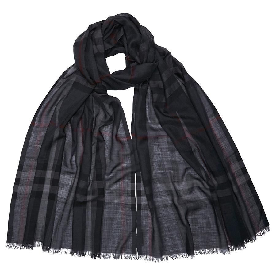 Burberry Lightweight Check Wool and Silk Scarf - Charcoal by BURBERRY