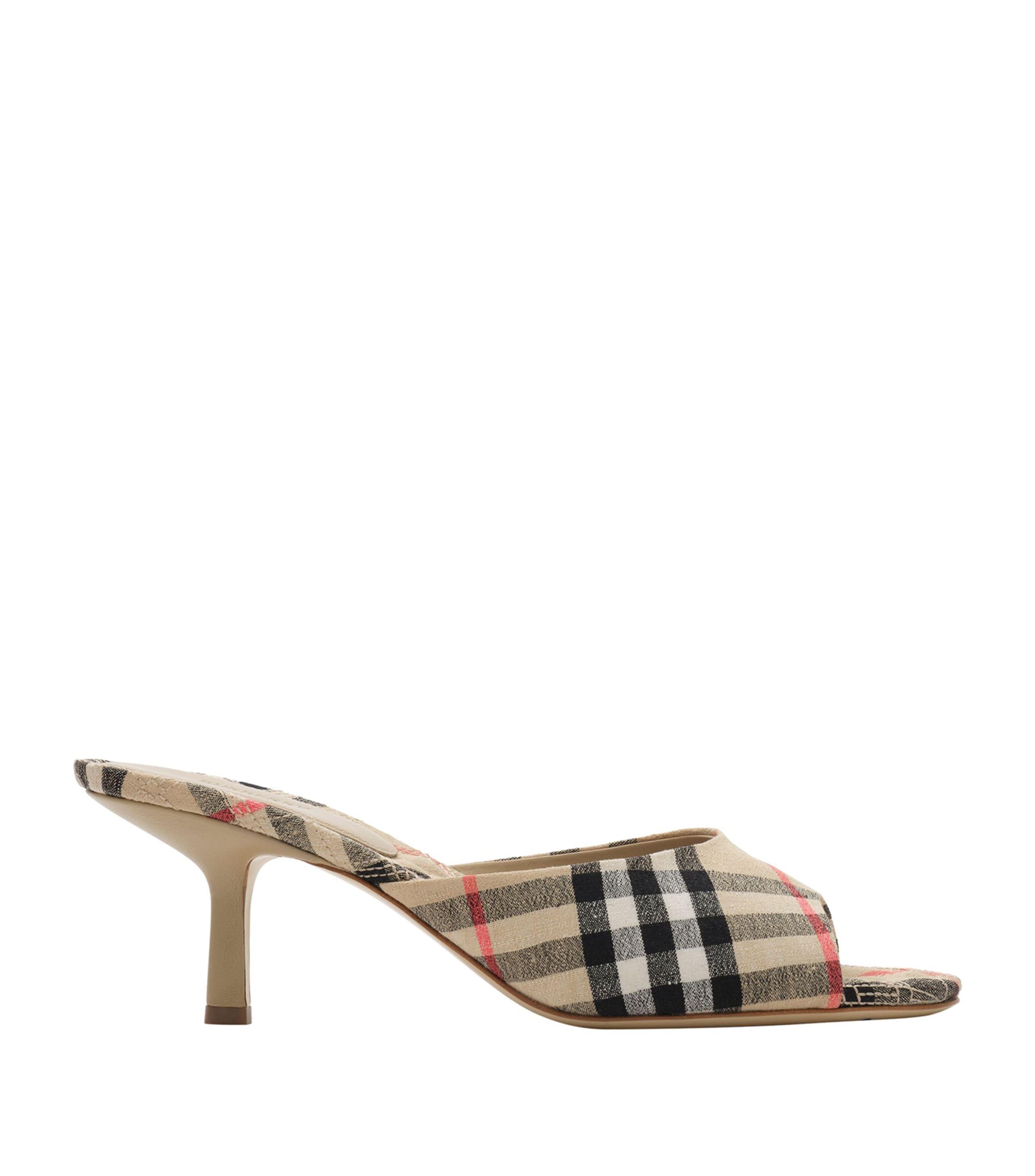 Burberry Linen-Blend Check Mews Mules 65 by BURBERRY