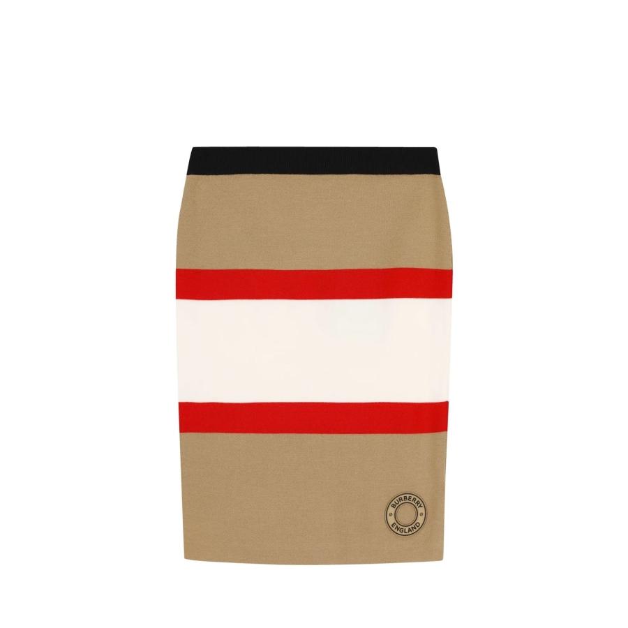 Burberry Logo Patch Color-Block Stripe Skirt by BURBERRY