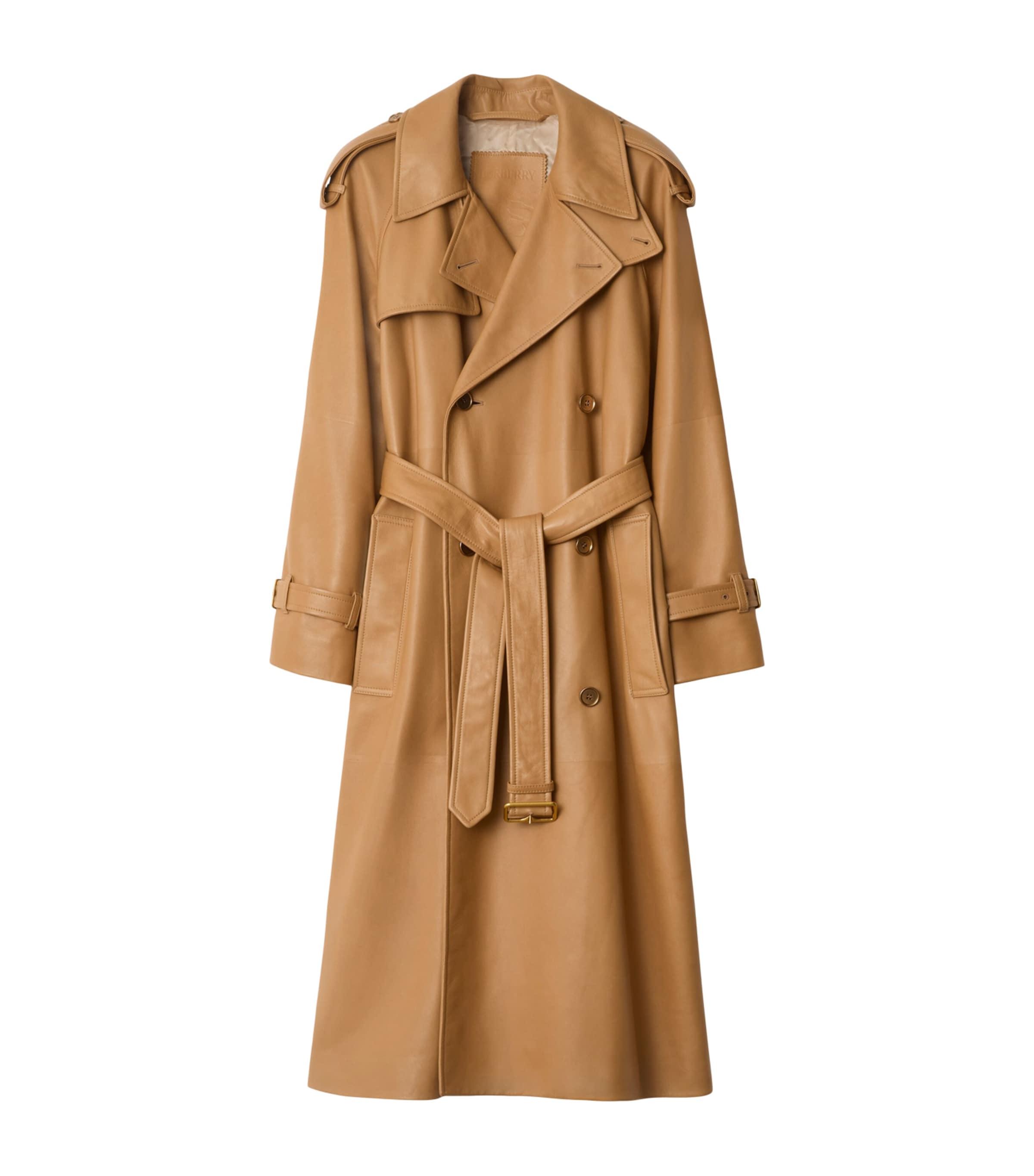 Burberry Long Plongé Leather Castelford Trench Coat by BURBERRY