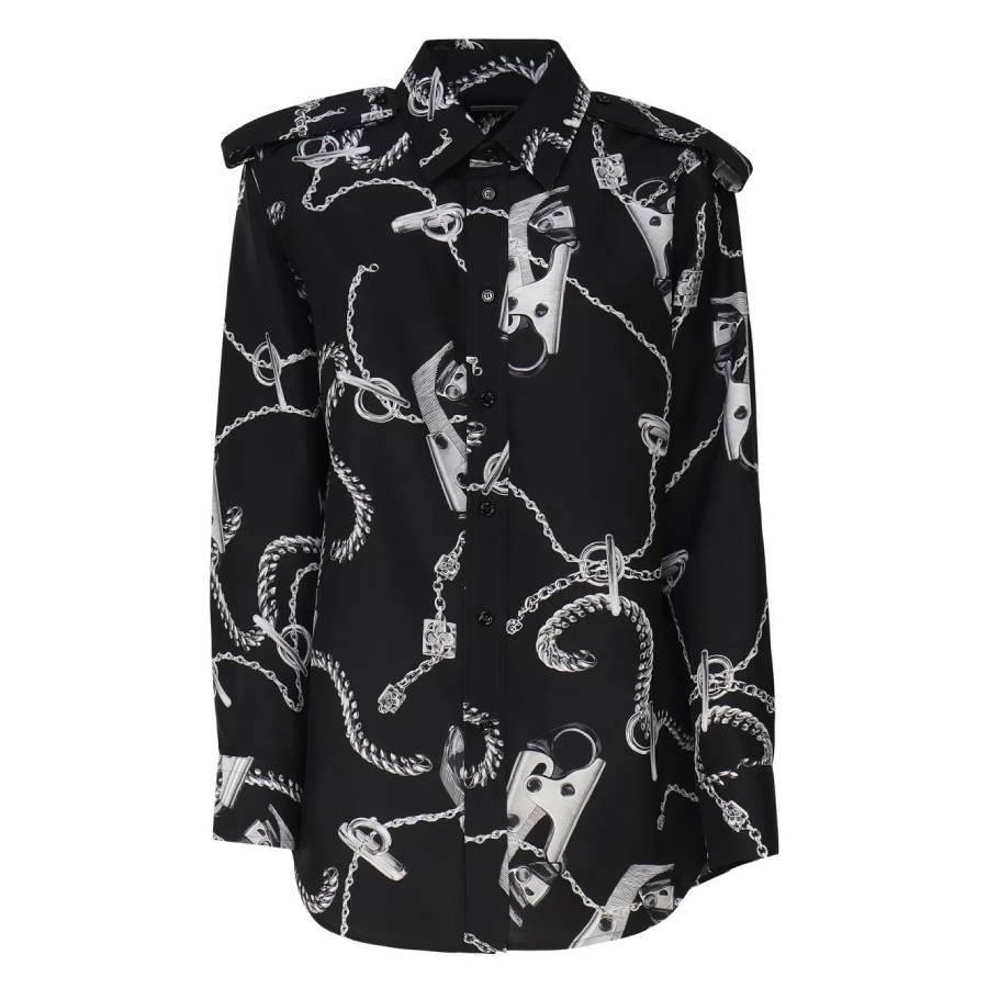 Burberry Long-Sleeve Knight Hardware Silk Shirt by BURBERRY