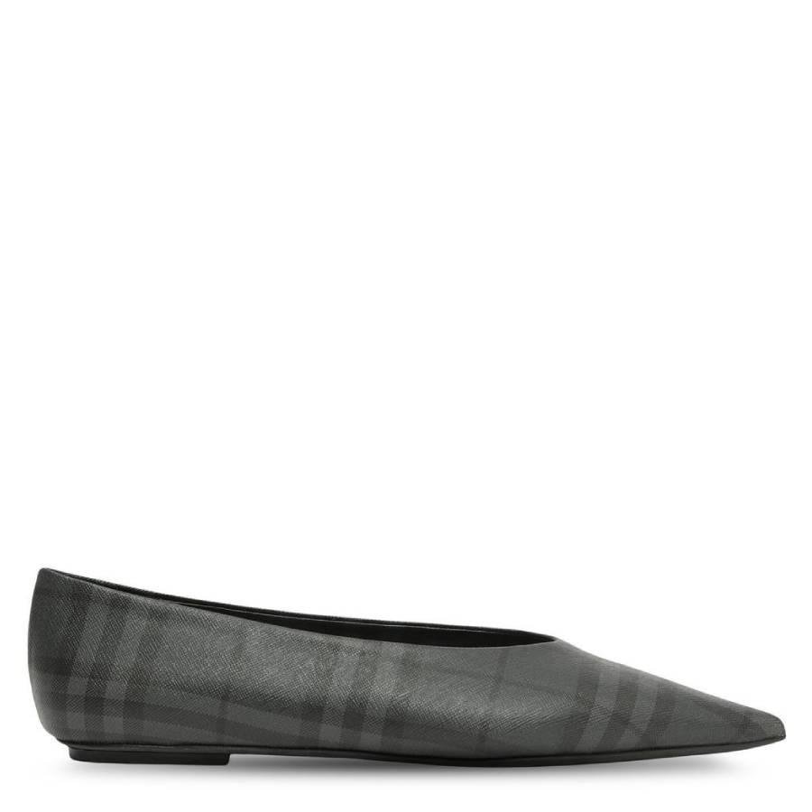Burberry Madelina Check Ballet Flats In Charcoal by BURBERRY