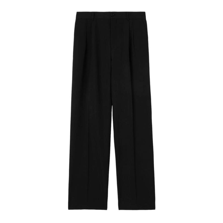 Burberry Mens Black Wide Leg Wool Twill Trousers by BURBERRY