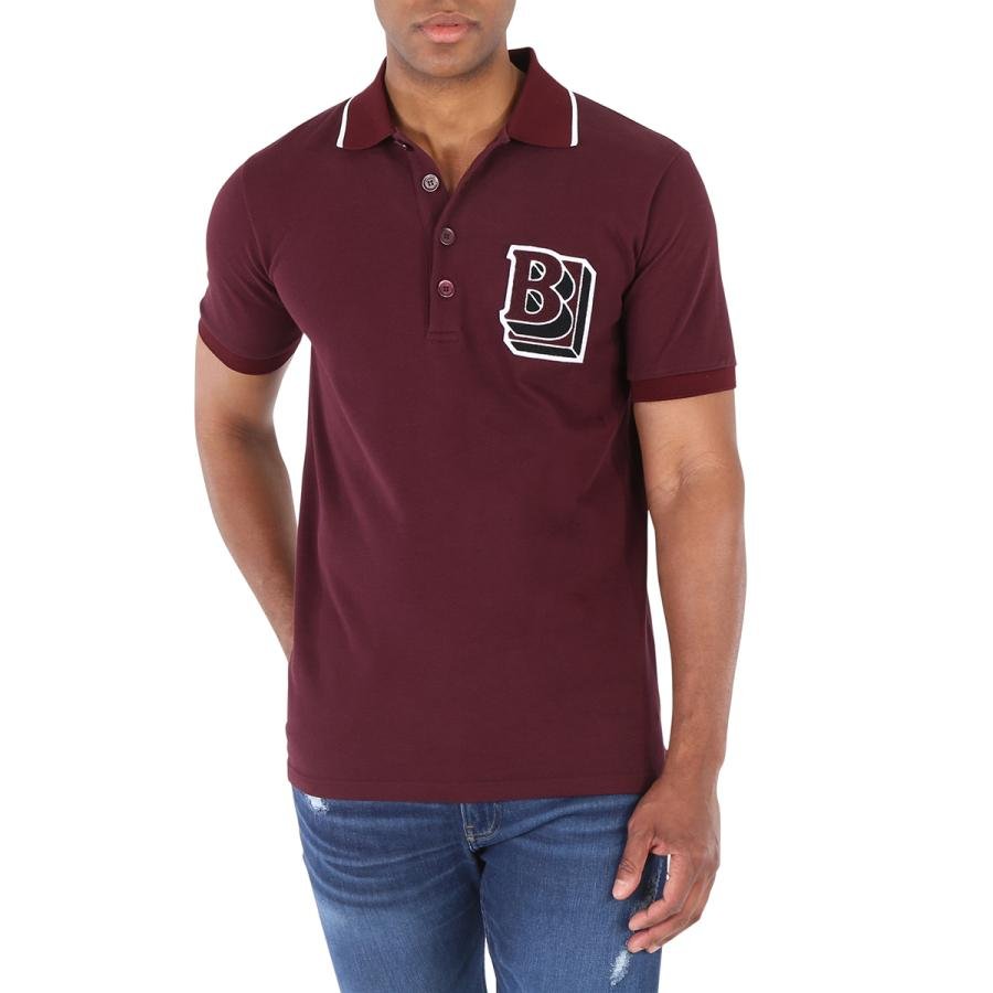 Burberry Mens Peterson Deep Maroon Letter Graphic Cotton Pique Polo Shirt by BURBERRY