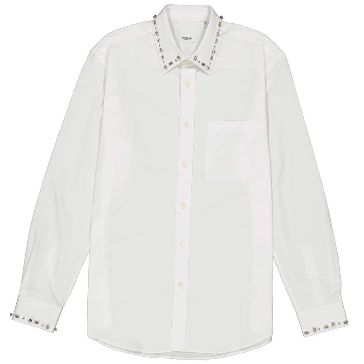 Burberry Mens White Clacton Classic Fit Embellished Cotton Poplin Dress Shirt by BURBERRY