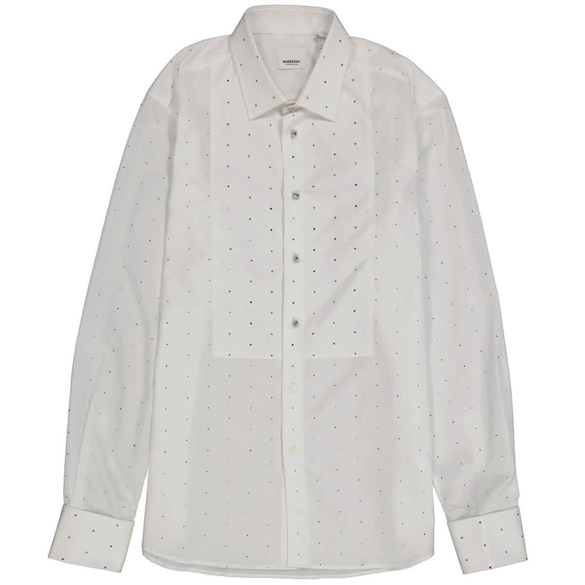 Burberry Mens White Cotton Poplin Embellished Dress Shirt by BURBERRY