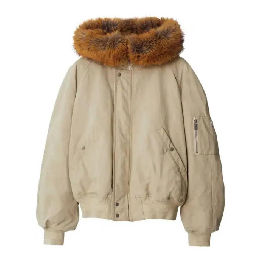 Burberry Natural Faux Fur Trim Cotton Bomber Jacket by BURBERRY
