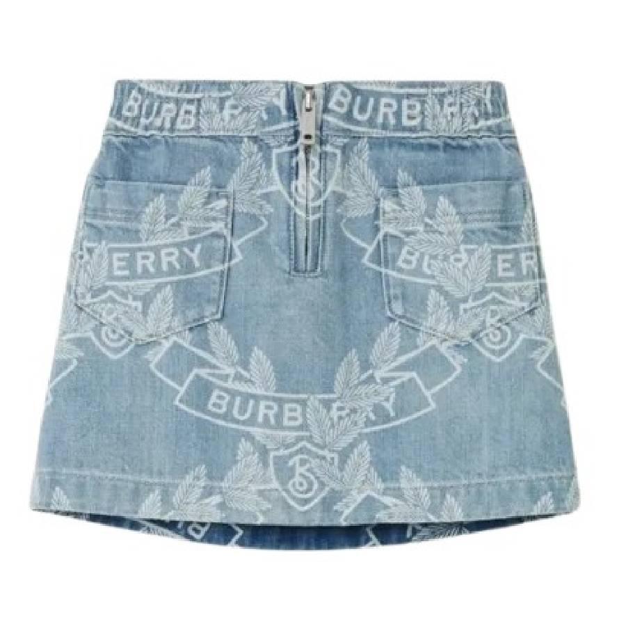 Burberry Pale Blue Maxine Oak Leaf Badge Japanese Denim Skirt by BURBERRY