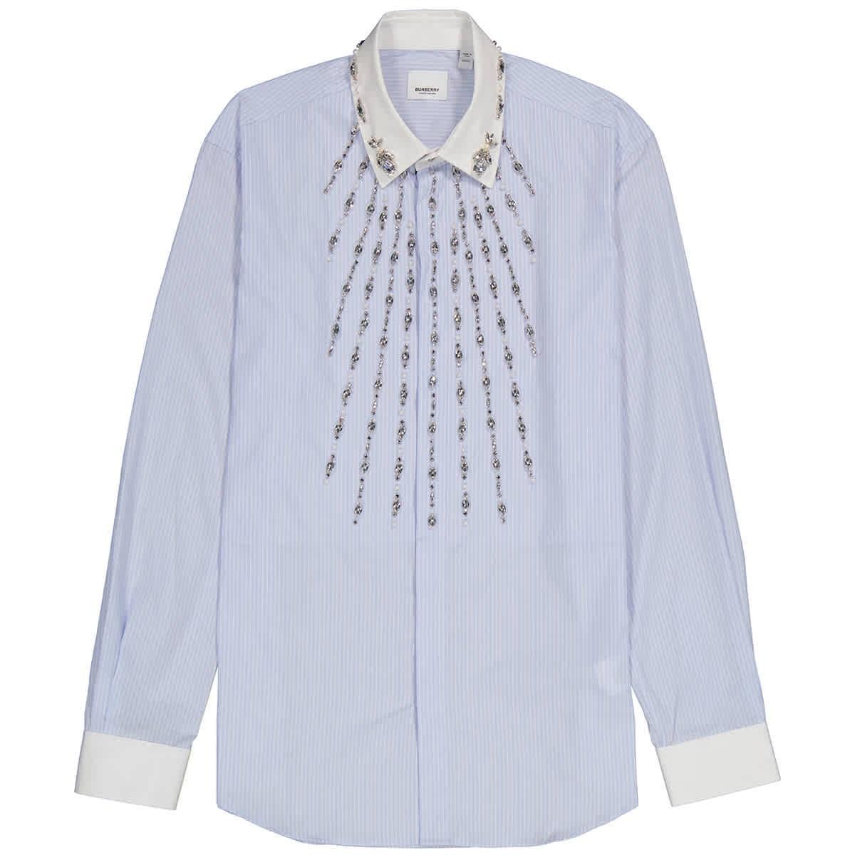 Burberry Pale Blue Stripe Carterton Crystal-embellished Dress Shirt by BURBERRY