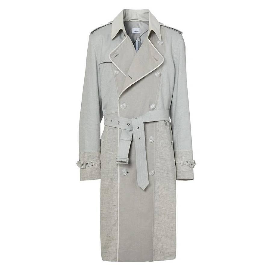 Burberry Panelled Linen Trench Coat in Light Pebble Grey by BURBERRY