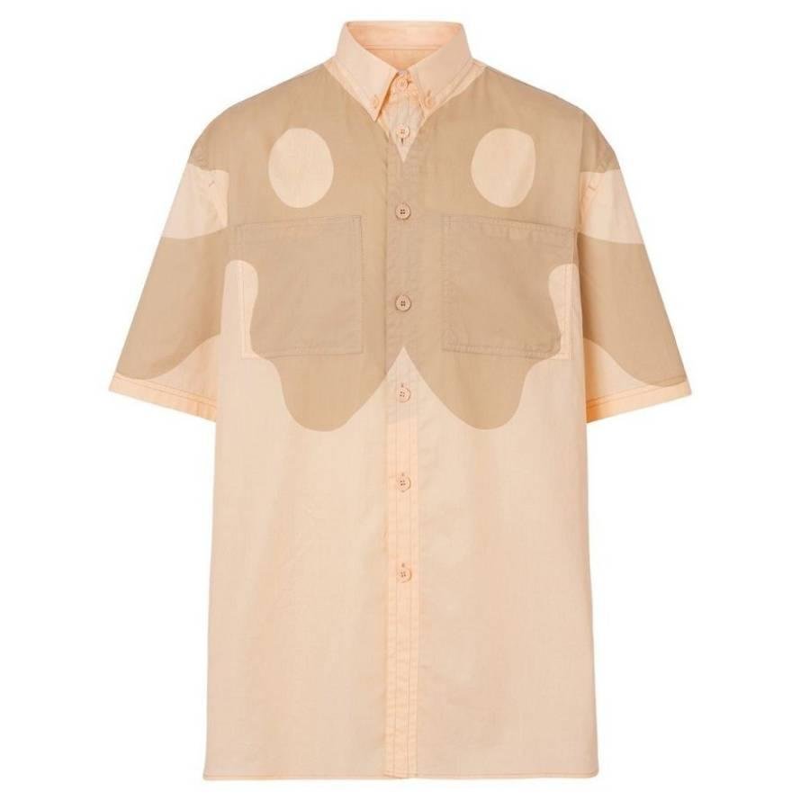 Burberry Pastel Peach Abstract Print Cotton Shirt by BURBERRY