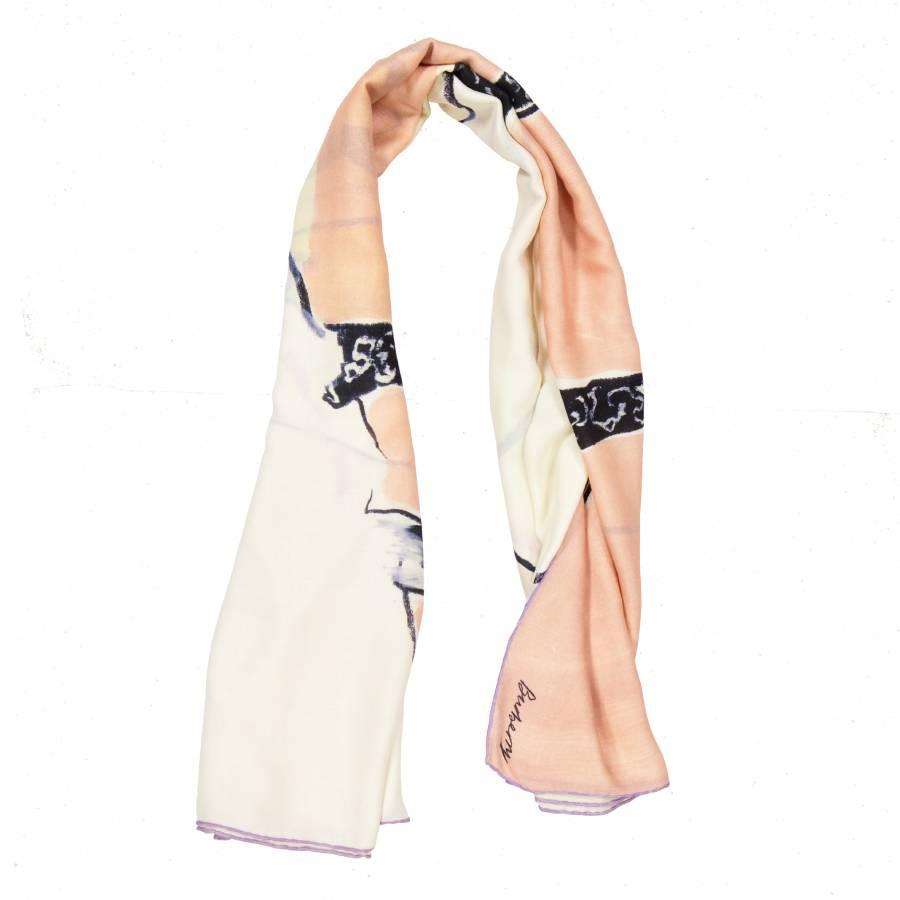 Burberry Peach Cashmere Swan Print Scarf by BURBERRY