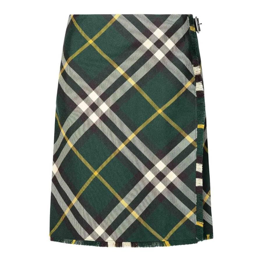 Burberry Plaid Wool Midi Skirt by BURBERRY