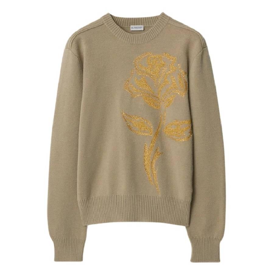 Burberry Rose Embellished Wool-Blend Sweater by BURBERRY