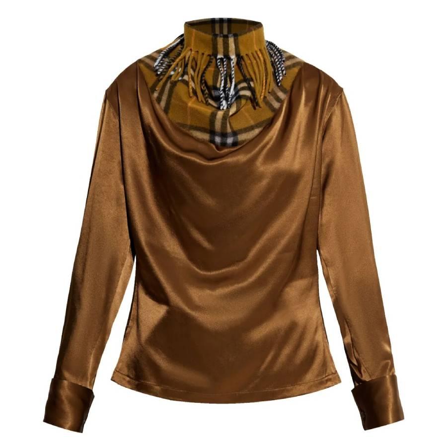 Burberry Satin and Check Scarf Panelled Top by BURBERRY