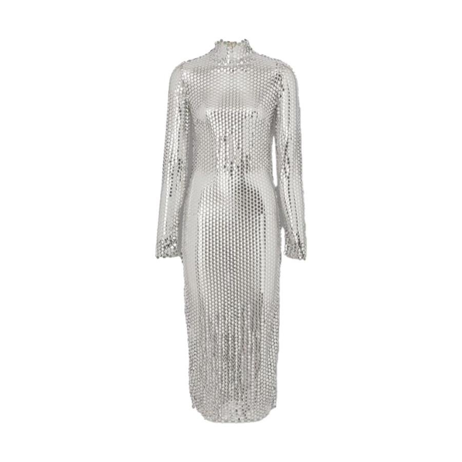 Burberry Silver Thalia Metallic Paillette-Embellished Mesh Dress by BURBERRY