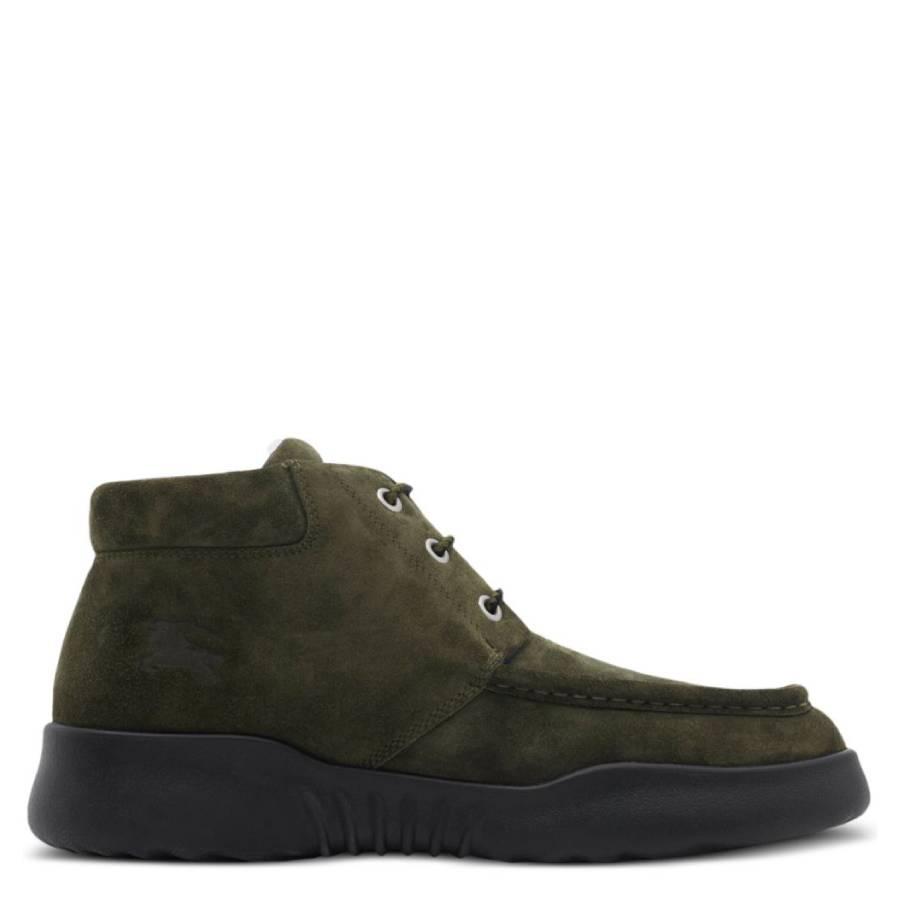 Burberry Square-Toe Suede Log Boots by BURBERRY