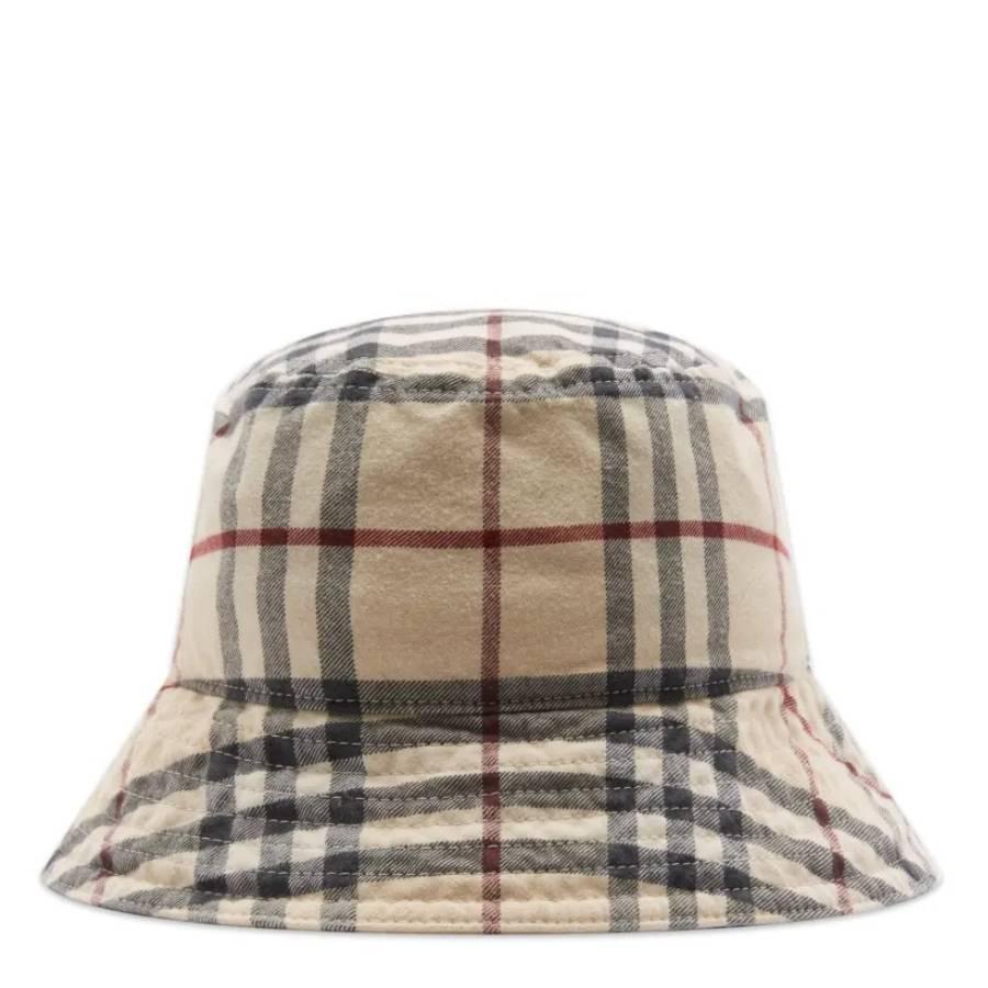 Burberry Stone Check Cotton Twill Woven Bucket Hat by BURBERRY