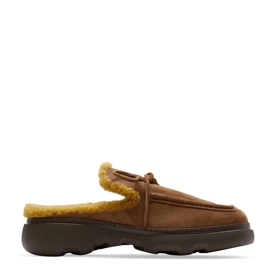 Burberry Stony Suede and Shearling Stony Mules by BURBERRY