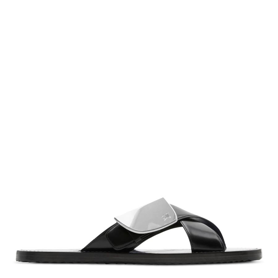 Burberry Strip Shield Leather Slides by BURBERRY