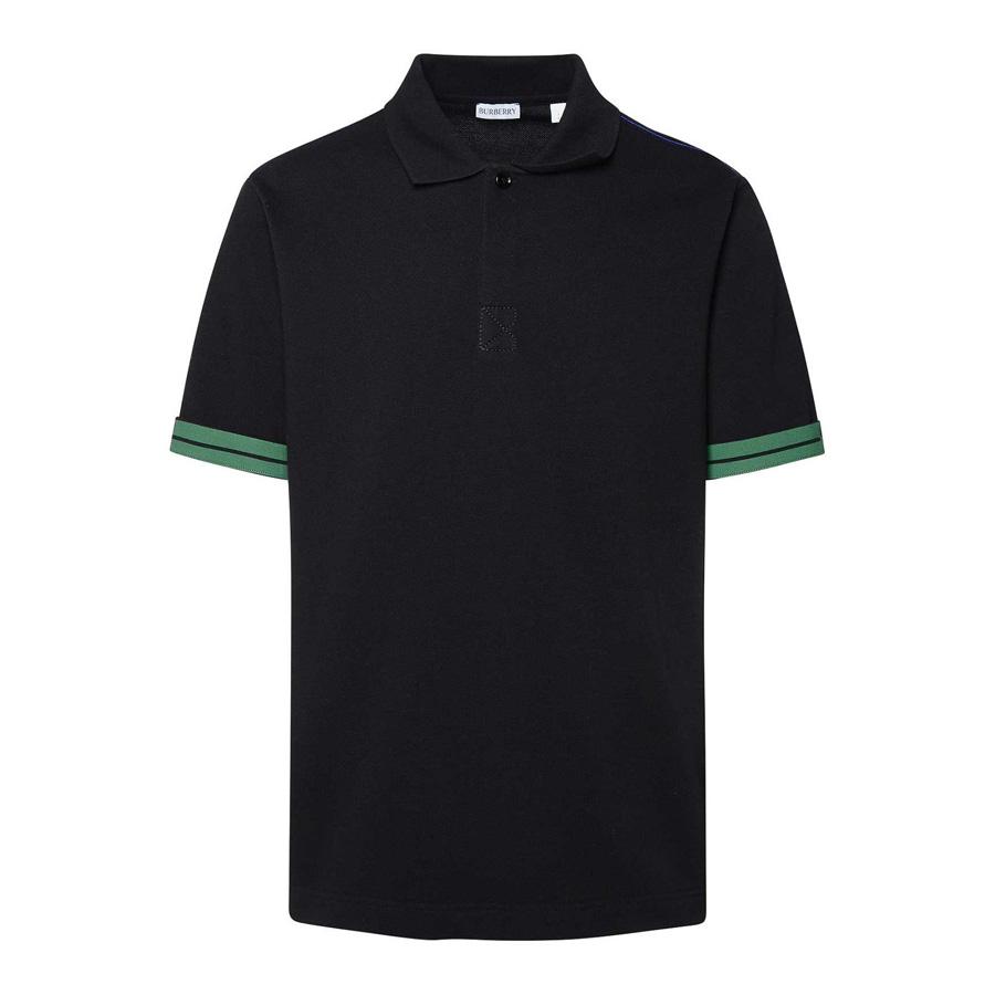 Burberry Striped-Cuffs Short Sleeved Cotton Polo Shirt by BURBERRY