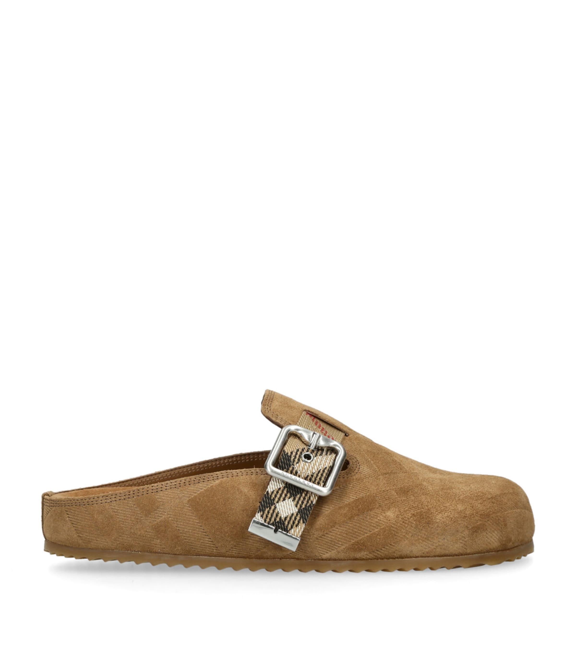 Burberry Suede Check-Trim Urchin Clogs by BURBERRY