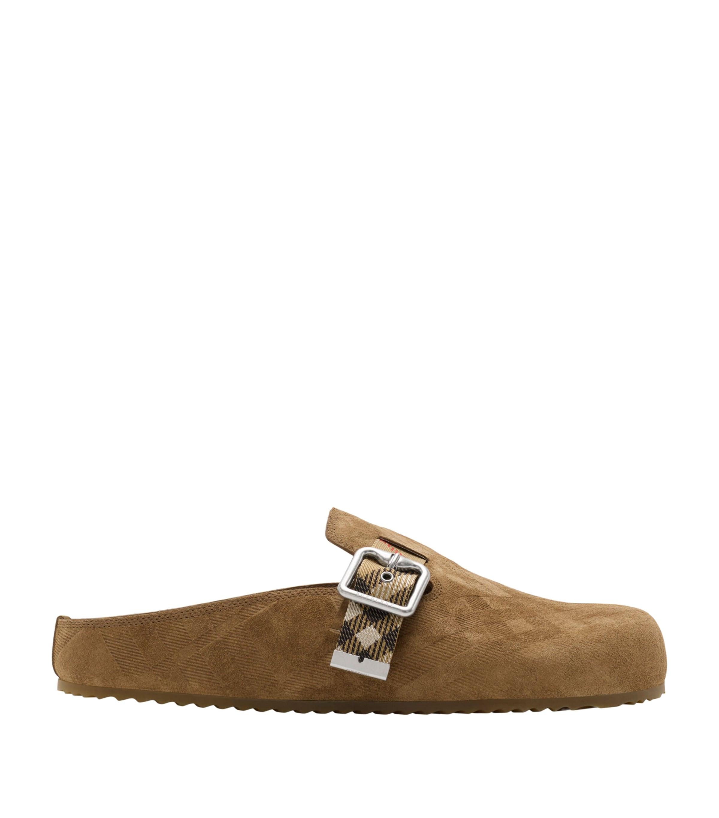 Burberry Suede Check-Trim Urchin Clogs by BURBERRY