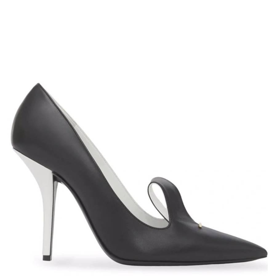 Burberry Two-Tone Leather Point-Toe Pumps In Black/White by BURBERRY