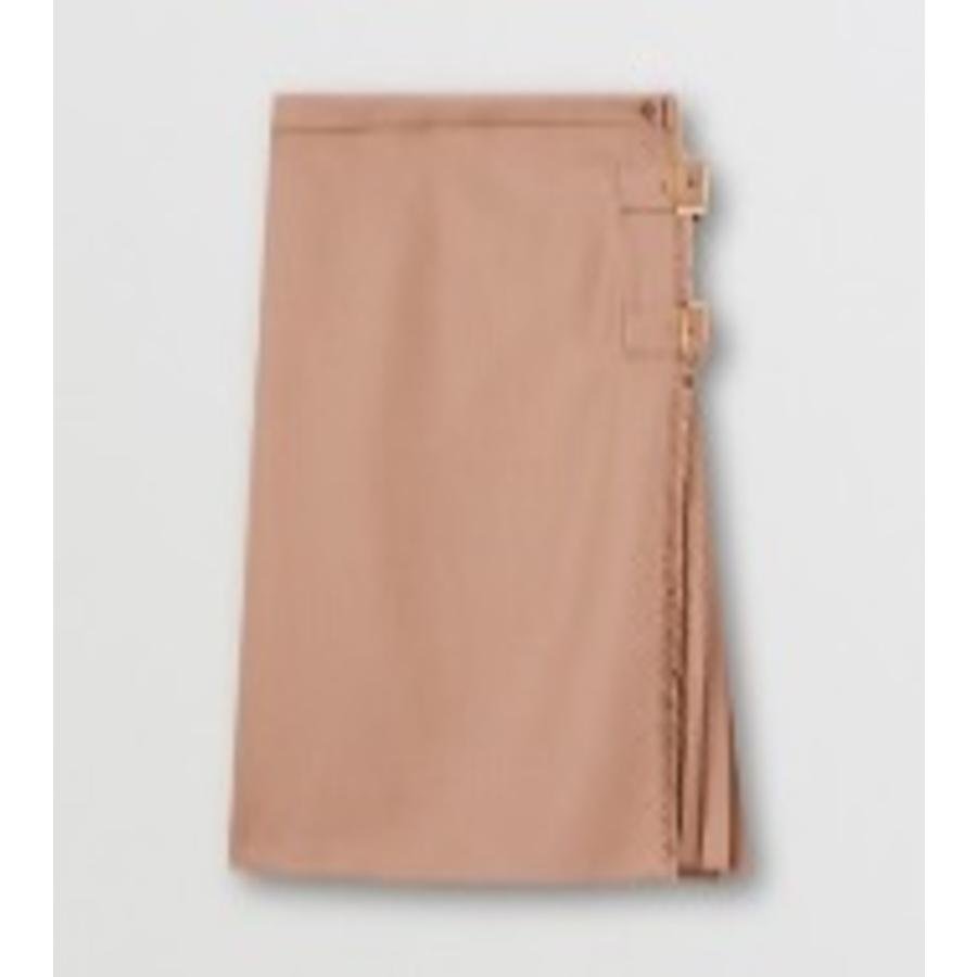 Burberry Warm Fawn Pleated Panel Wool Skirt by BURBERRY
