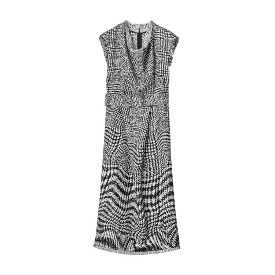 Burberry Warped Houndstooth Linen Blend Dress by BURBERRY