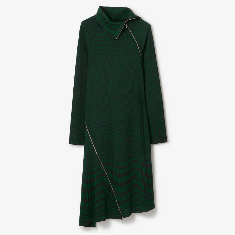 Burberry Warped Houndstooth Wool Blend Dress by BURBERRY