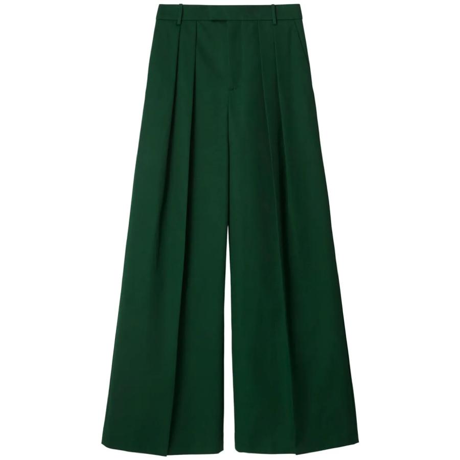 Burberry Wide Leg Pleated-Detail Cotton Trousers by BURBERRY