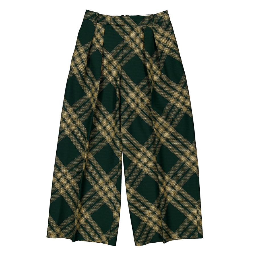 Burberry Wide-Leg Tartan Wool Boyfriend Trousers by BURBERRY