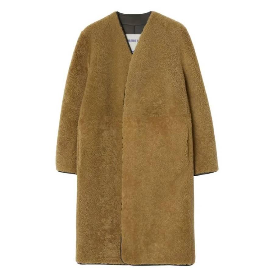 Burberry Womens Moss Collarless Shearling Maxi Coat by BURBERRY