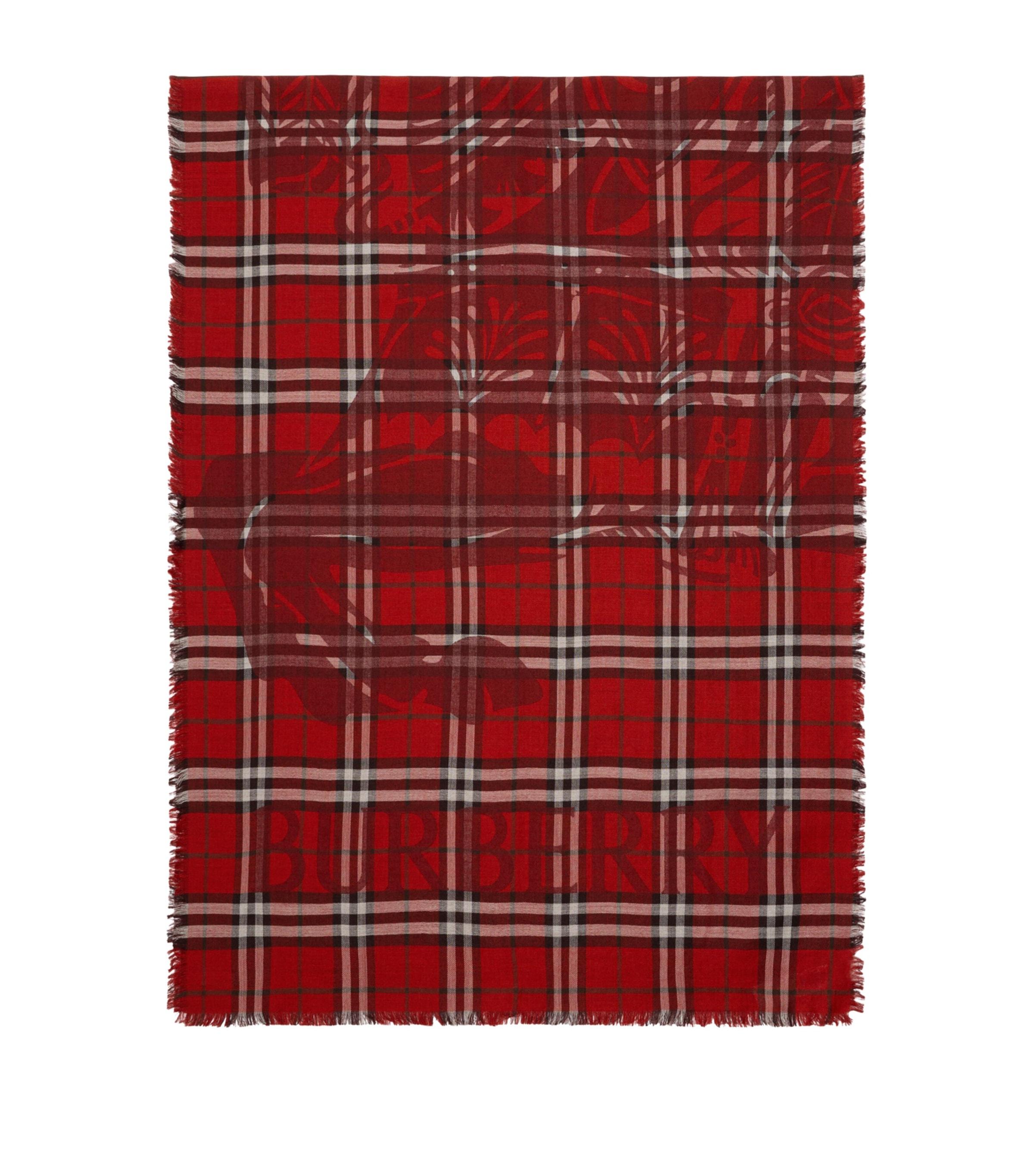 Burberry Wool-Silk Wide EKD Check Scarf by BURBERRY