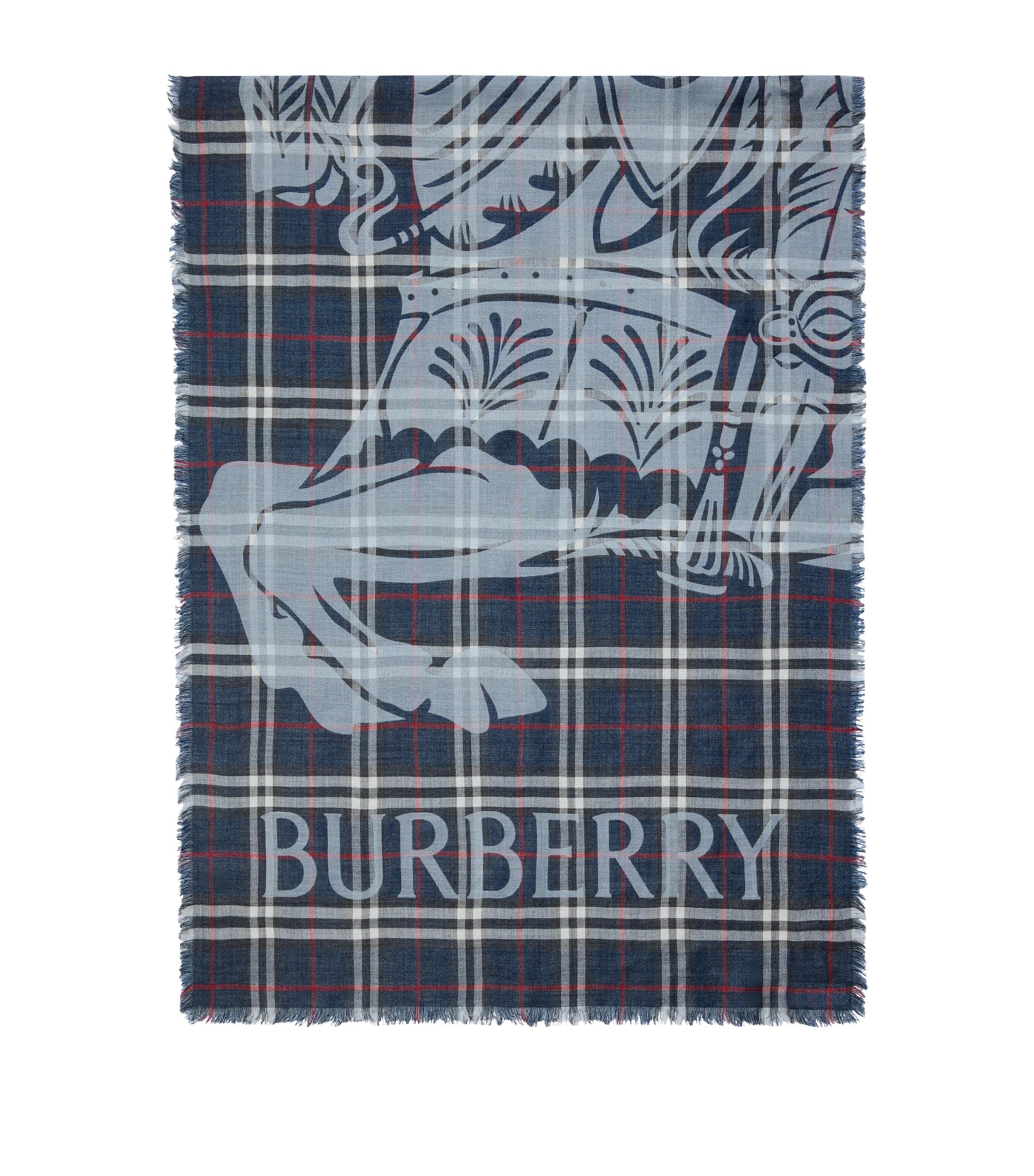 Burberry Wool-Silk Wide EKD Check Scarf by BURBERRY