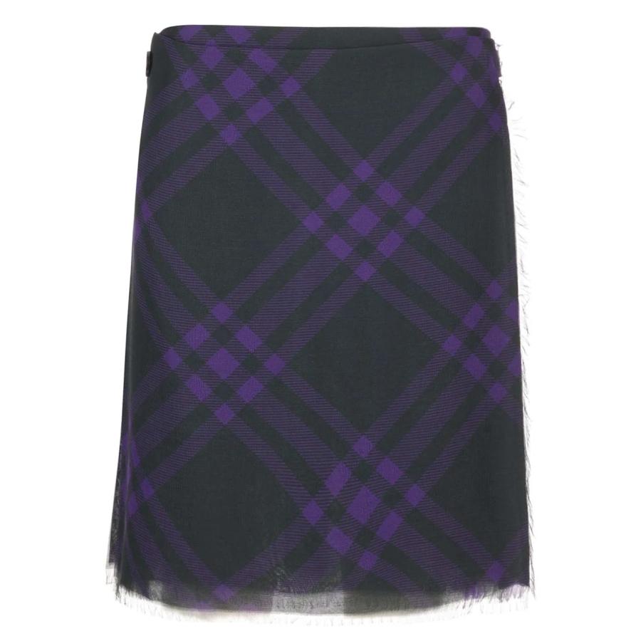 Burberry Wrap- Belt Check-Pattern Frayed Skirt by BURBERRY