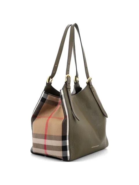 Canterbury Leather and House Check Canvas Medium tote bag by BURBERRY 