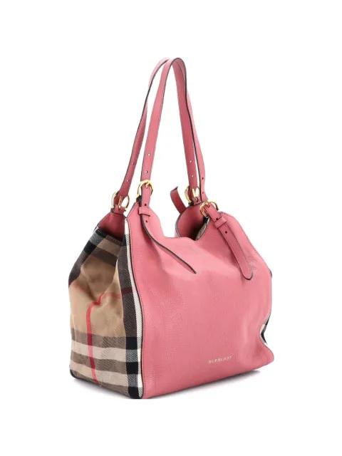 Canterbury Leather and House Check Canvas Small tote bag by BURBERRY 